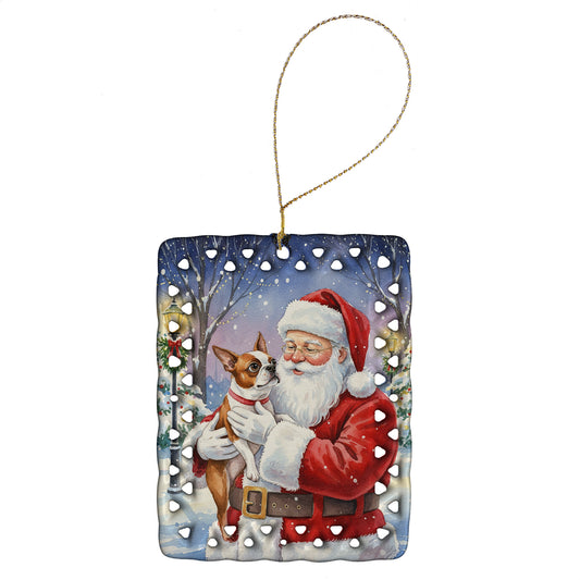 Buy this Red Boston Terrier with Santa Claus Porcelain Ornament