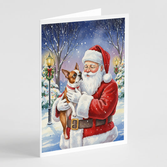 Buy this Red Boston Terrier with Santa Claus Greeting Cards Pack of 8