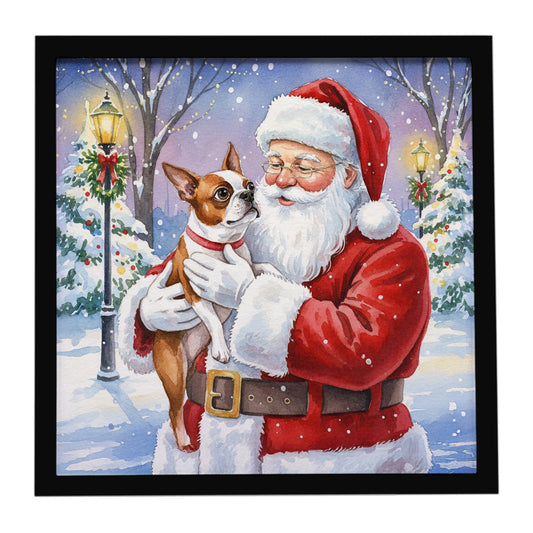 Buy this Red Boston Terrier with Santa Claus Framed Metal Print