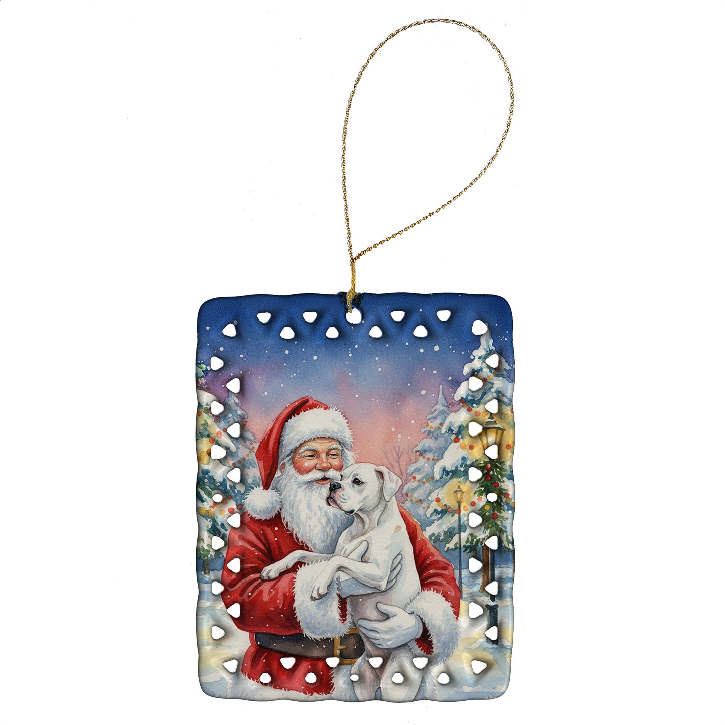 Buy this White Boxer with Santa Claus Porcelain Ornament