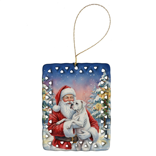 Buy this White Boxer with Santa Claus Porcelain Ornament