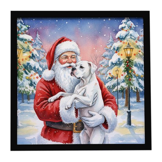 Buy this White Boxer with Santa Claus Framed Metal Print