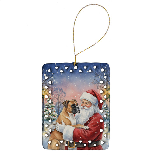 Buy this Boxer with Santa Claus Porcelain Ornament