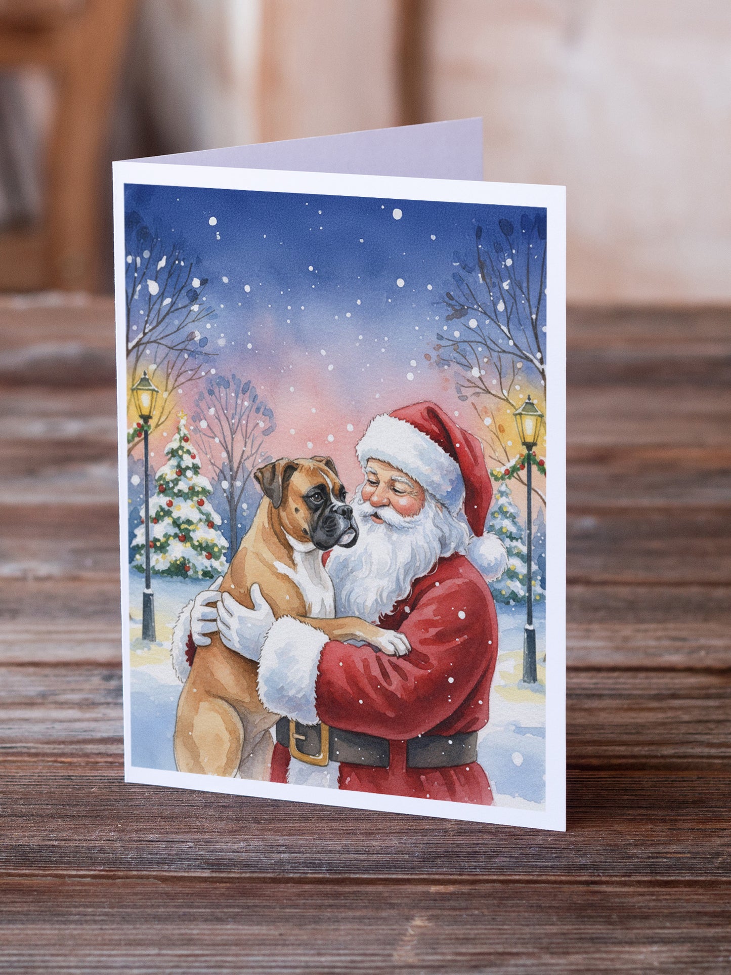 Boxer with Santa Claus Greeting Cards Pack of 8