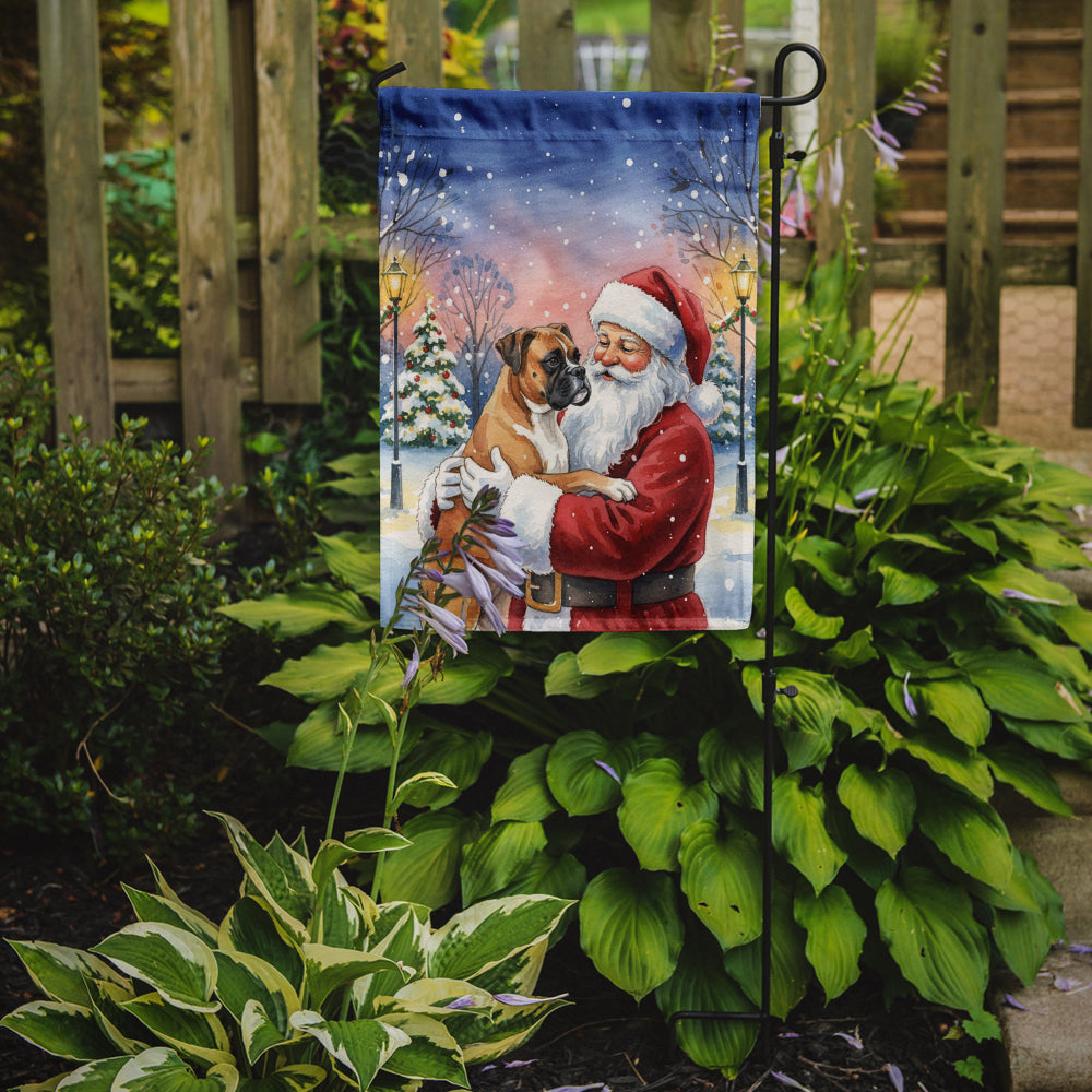 Boxer with Santa Claus Garden Flag