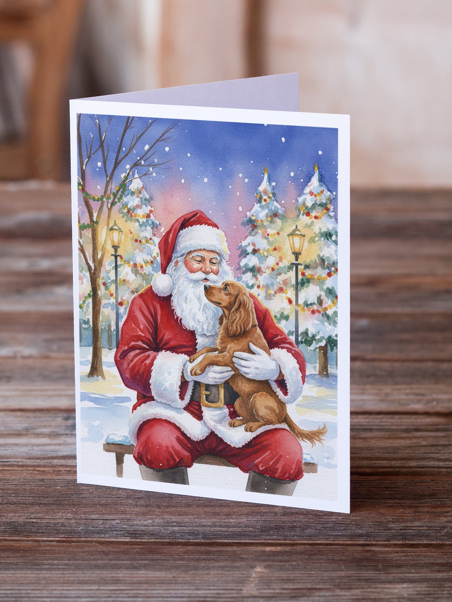 Boykin Spaniel with Santa Claus Greeting Cards Pack of 8