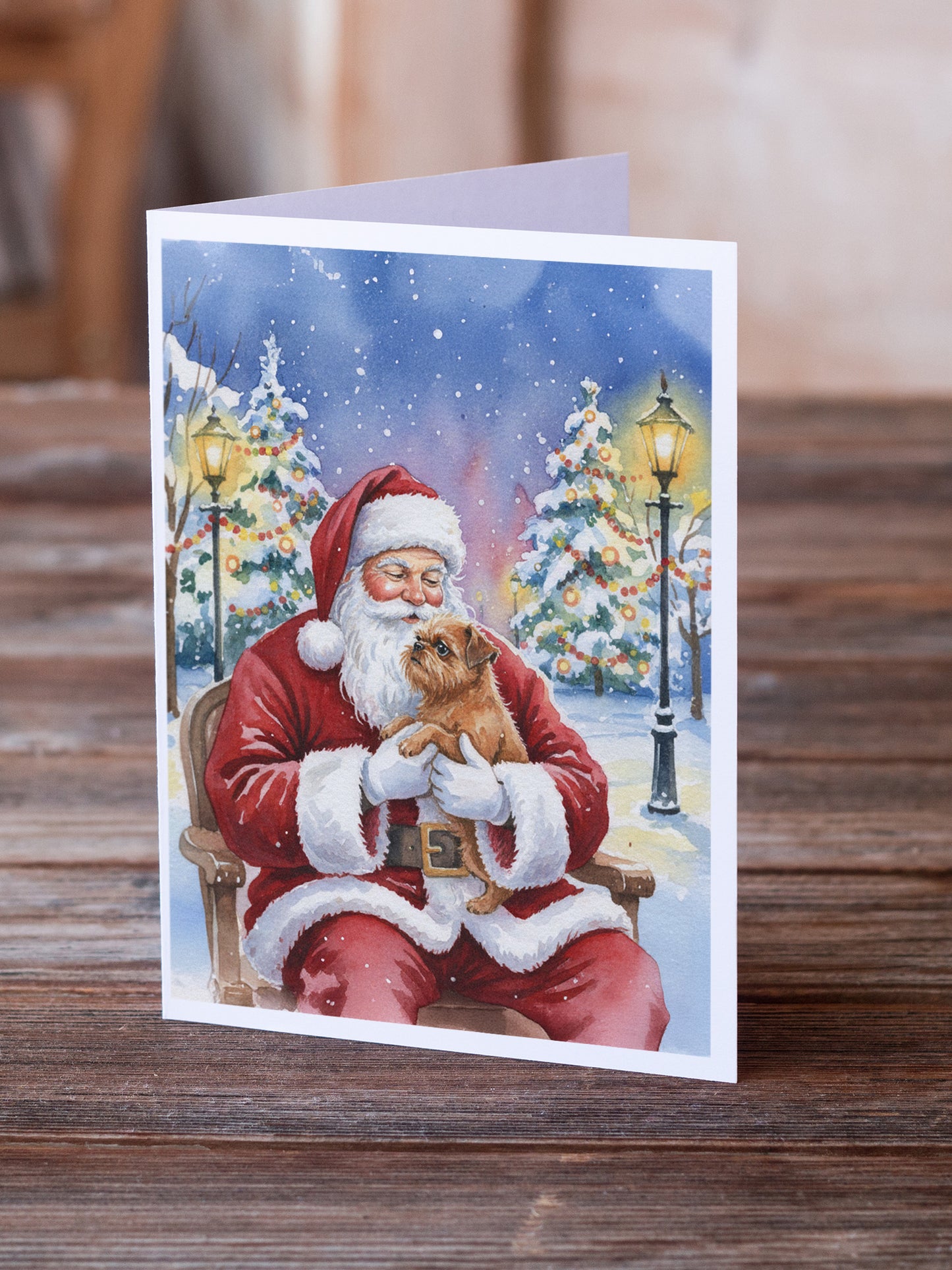 Brussels Griffon with Santa Claus Greeting Cards Pack of 8