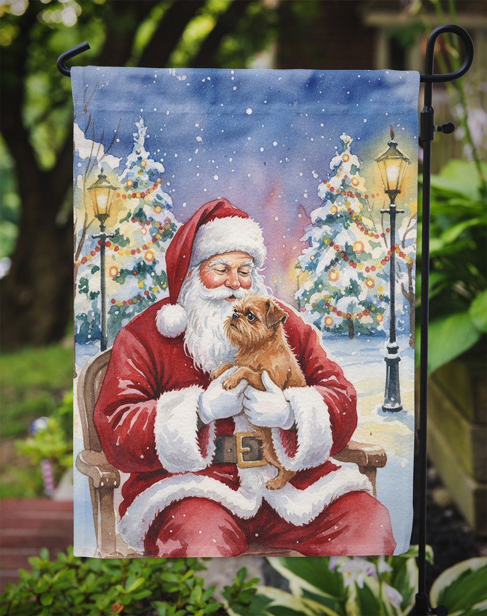Brussels Griffon with Santa Claus Garden Flag
