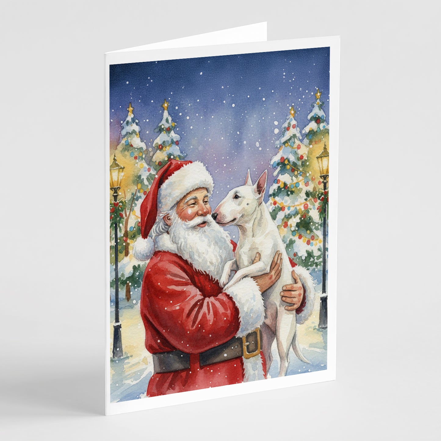 Buy this Bull Terrier with Santa Claus Greeting Cards Pack of 8
