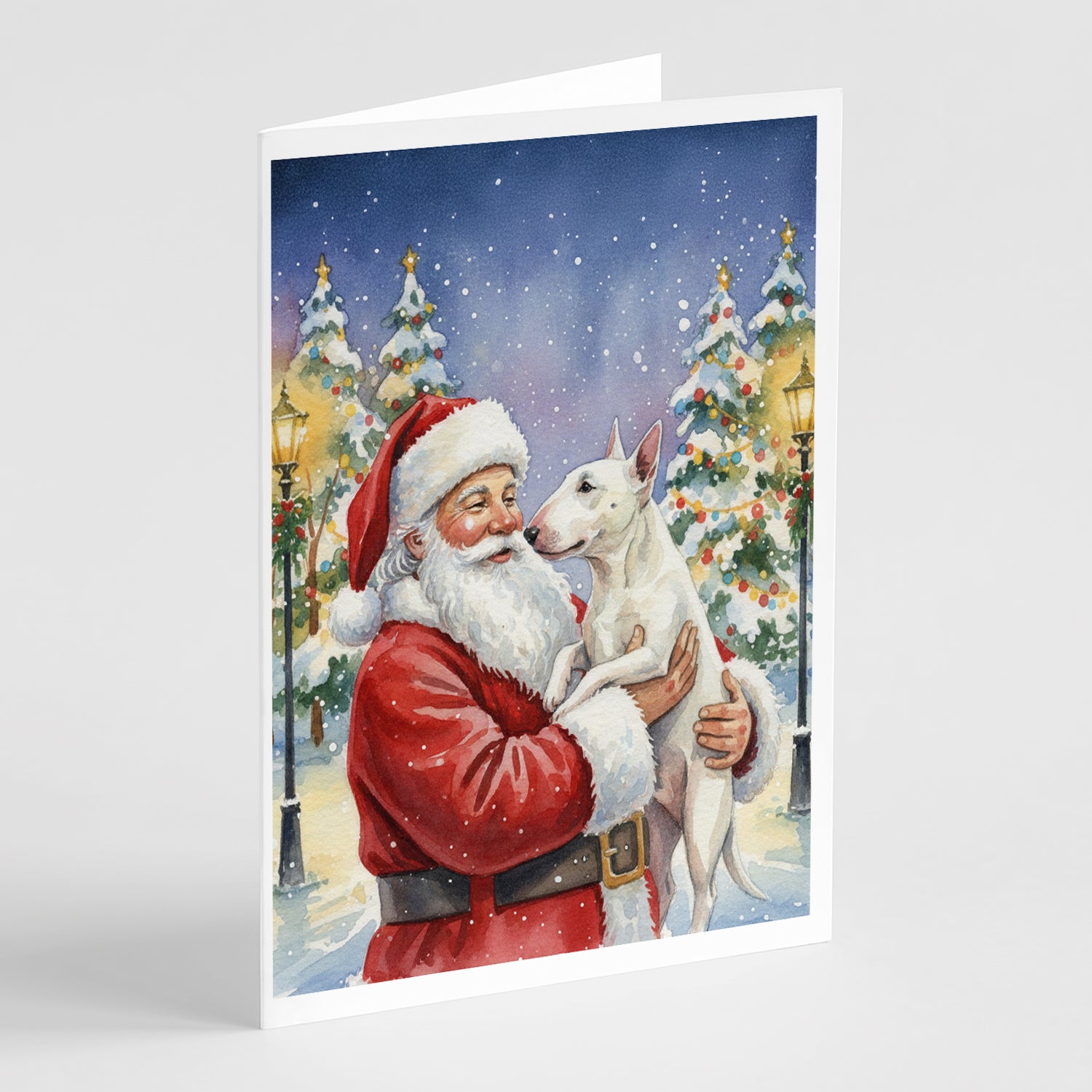 Buy this Bull Terrier with Santa Claus Greeting Cards Pack of 8