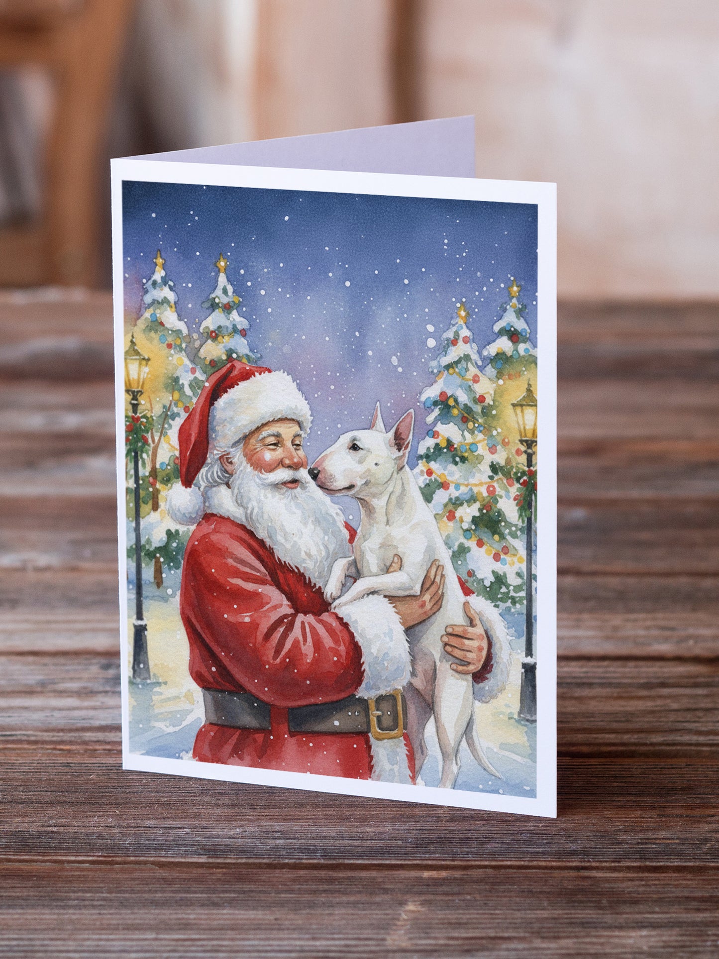 Bull Terrier with Santa Claus Greeting Cards Pack of 8