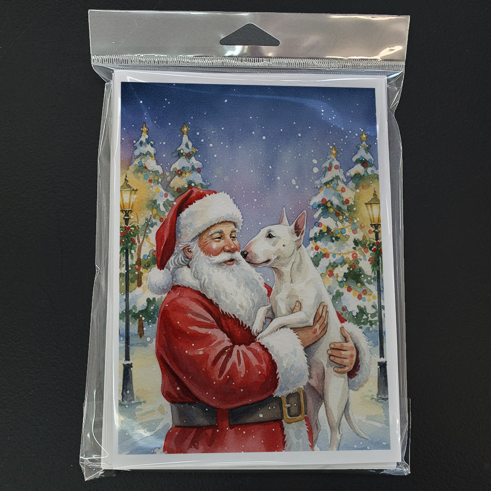 Bull Terrier with Santa Claus Greeting Cards Pack of 8