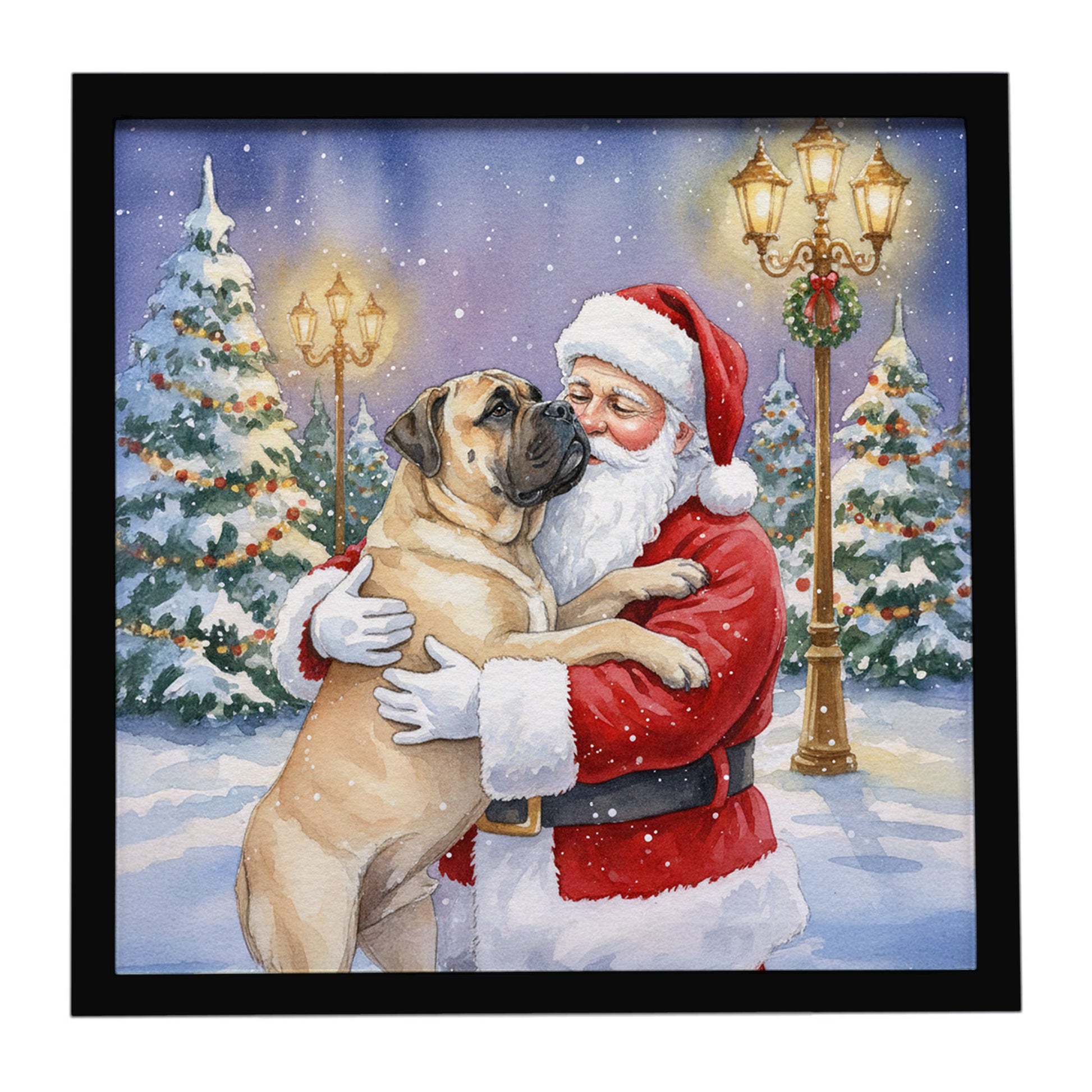 Buy this Bullmastiff with Santa Claus Framed Metal Print