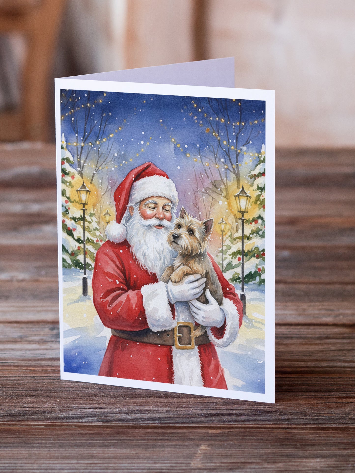 Cairn Terrier with Santa Claus Greeting Cards Pack of 8