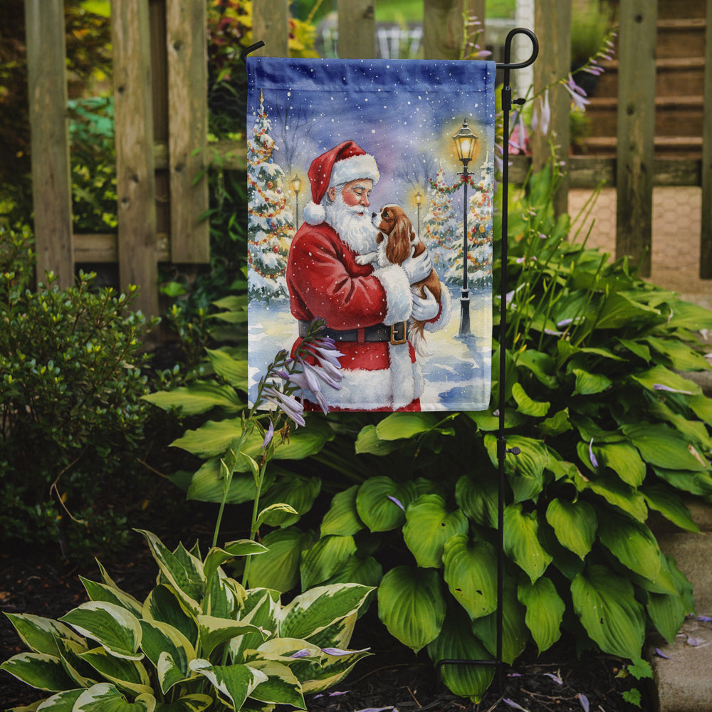 Cavalier Spaniel with Santa Claus Garden Flag