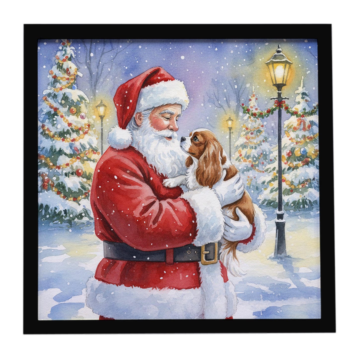 Buy this Cavalier Spaniel with Santa Claus Framed Metal Print