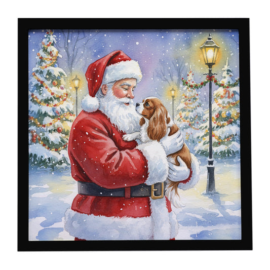 Buy this Cavalier Spaniel with Santa Claus Framed Metal Print