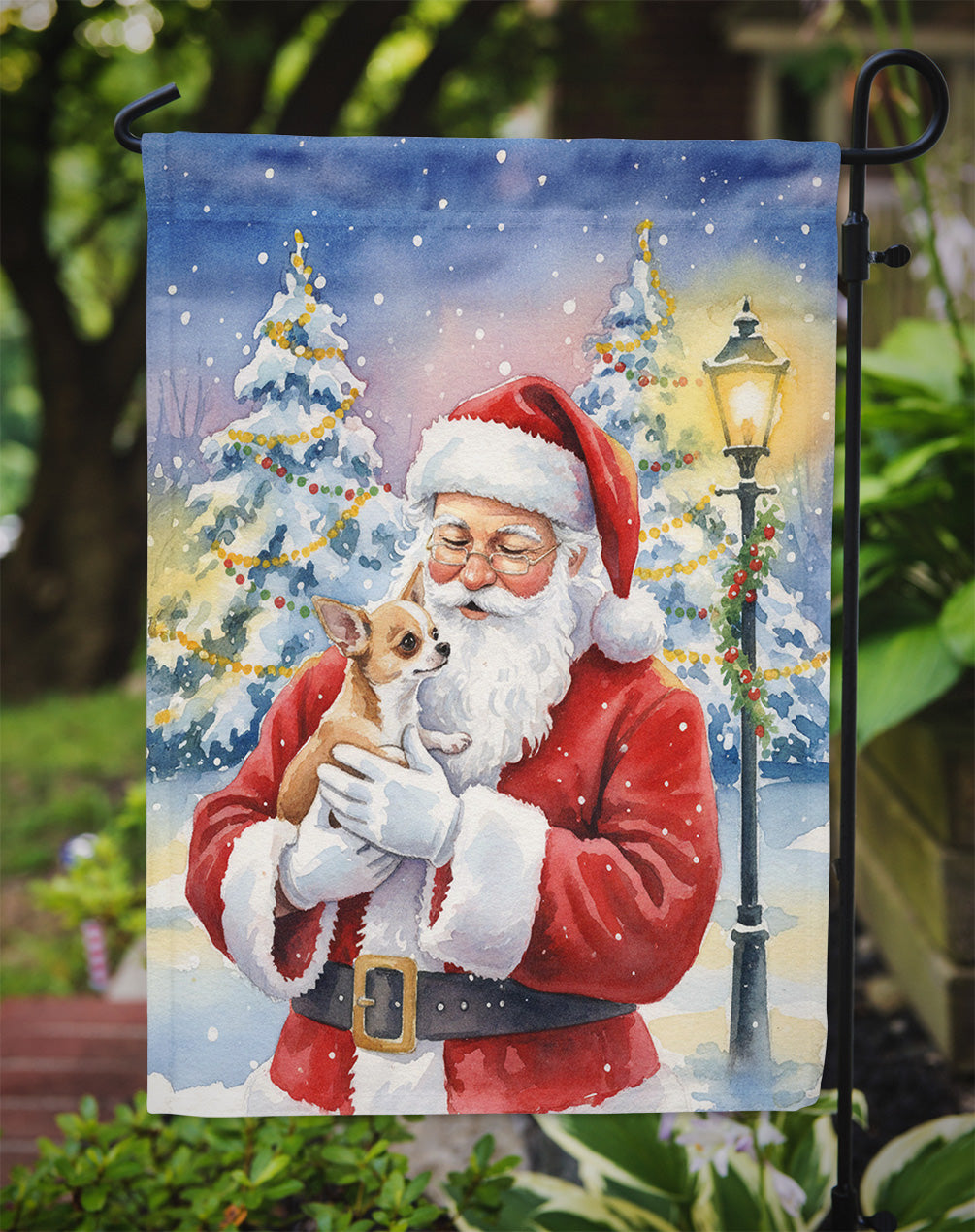 Chihuahua with Santa Claus Garden Flag
