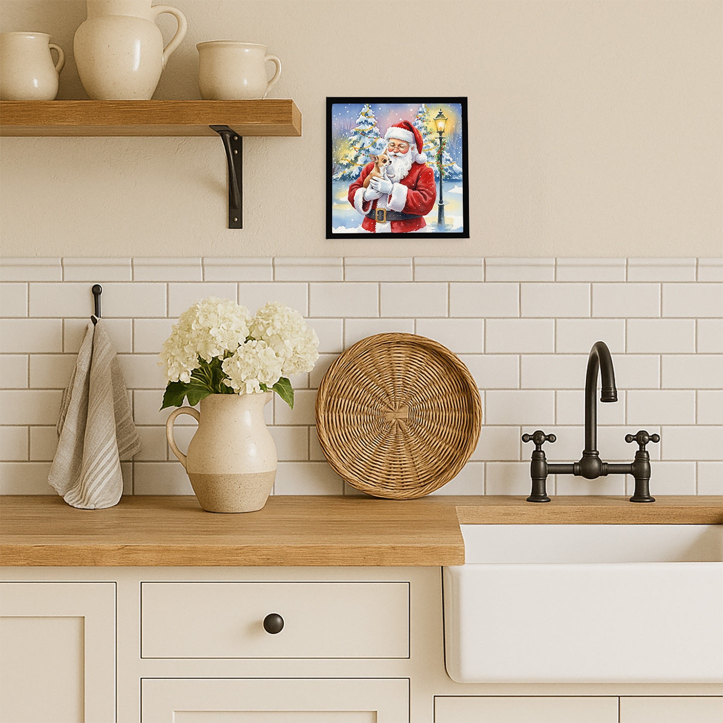 Chihuahua with Santa Claus Framed Metal Print