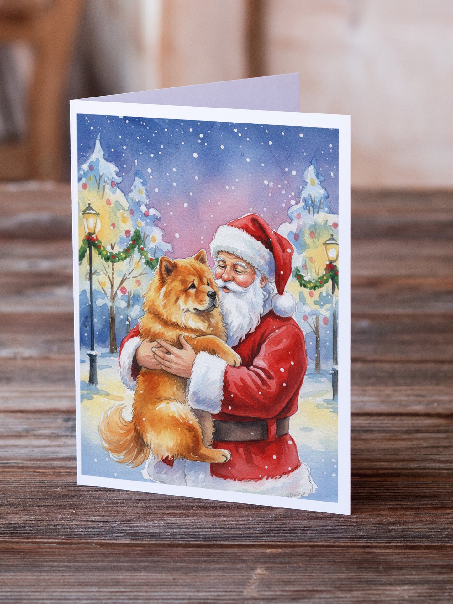 Chow Chow with Santa Claus Greeting Cards Pack of 8