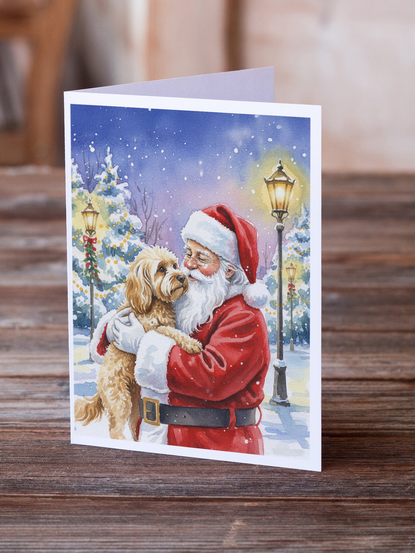 Cockapoo with Santa Claus Greeting Cards Pack of 8