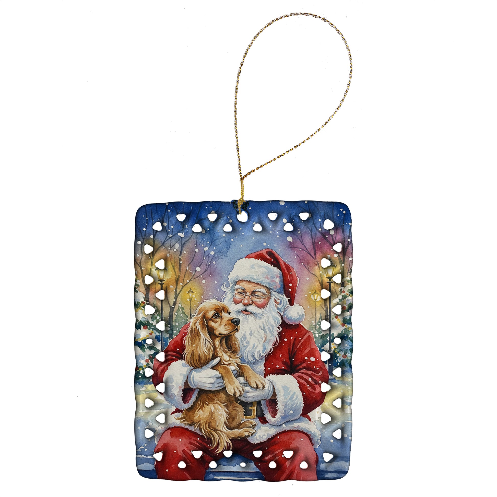 Buy this Cocker Spaniel with Santa Claus Porcelain Ornament