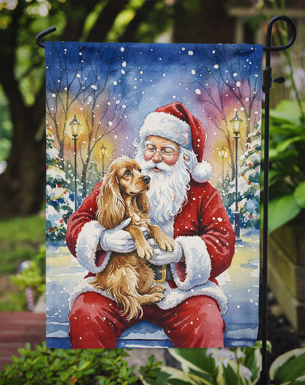Cocker Spaniel with Santa Claus Garden Flag