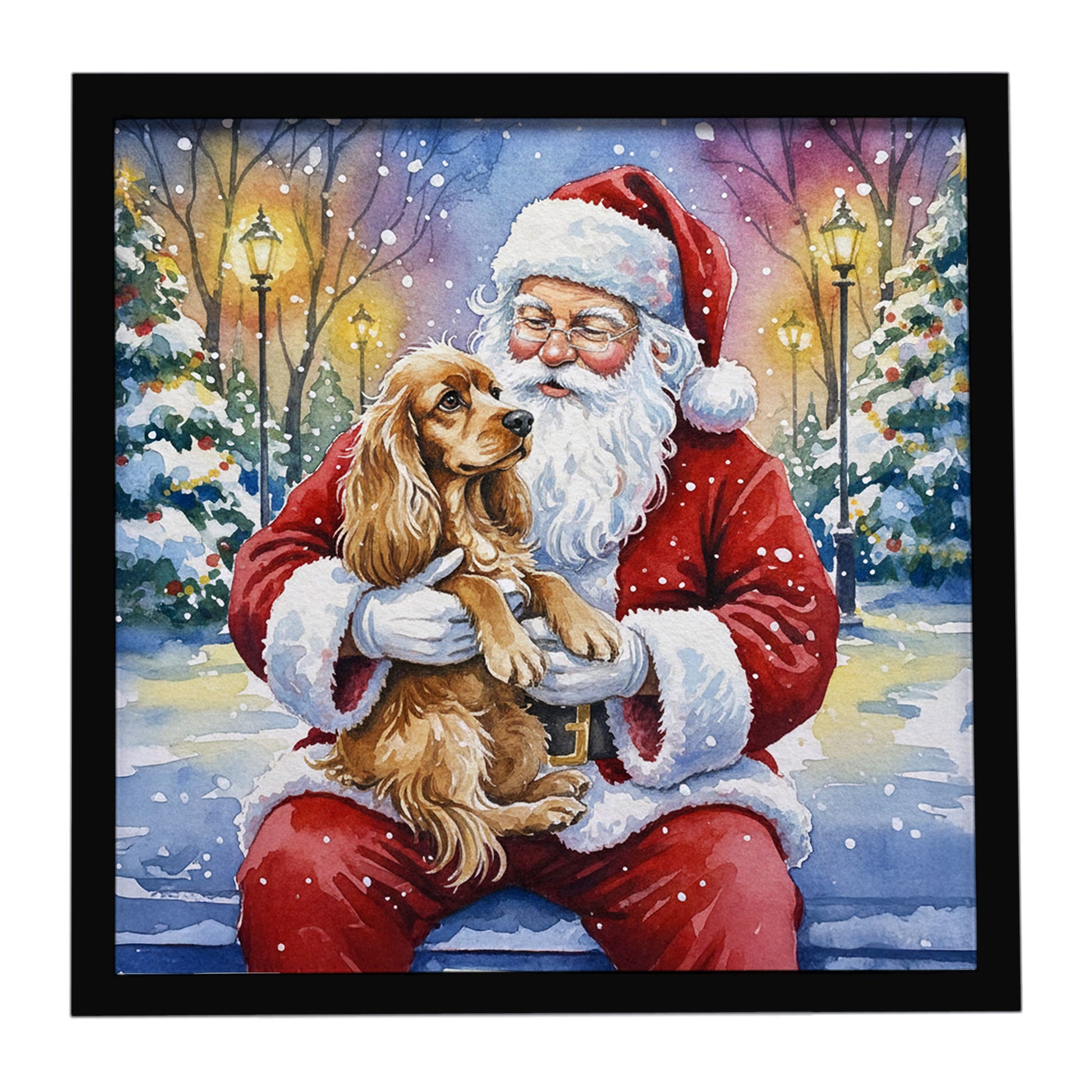 Buy this Cocker Spaniel with Santa Claus Framed Metal Print