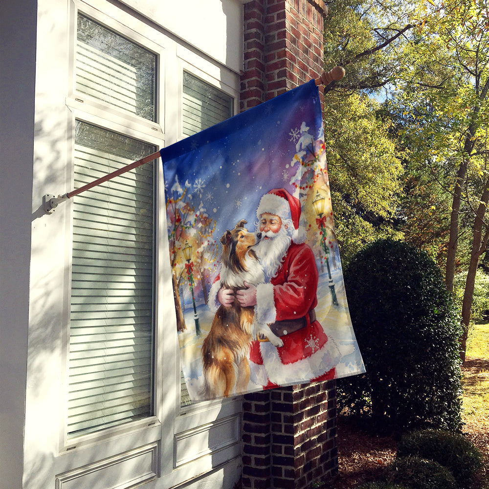 Collie with Santa Claus House Flag