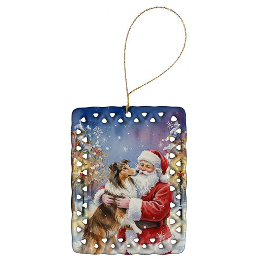 Buy this Collie with Santa Claus Porcelain Ornament