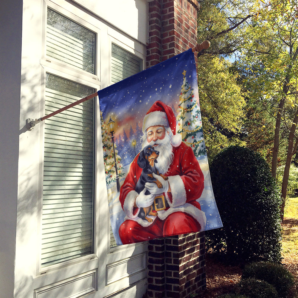Black and Tan Dachshund with Santa Claus House Flag