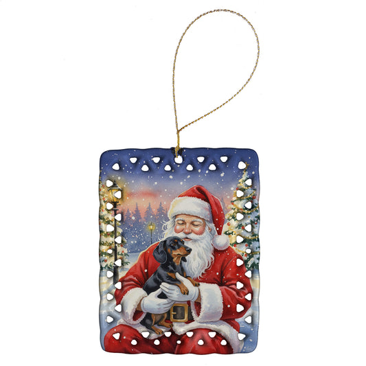 Buy this Black and Tan Dachshund with Santa Claus Porcelain Ornament