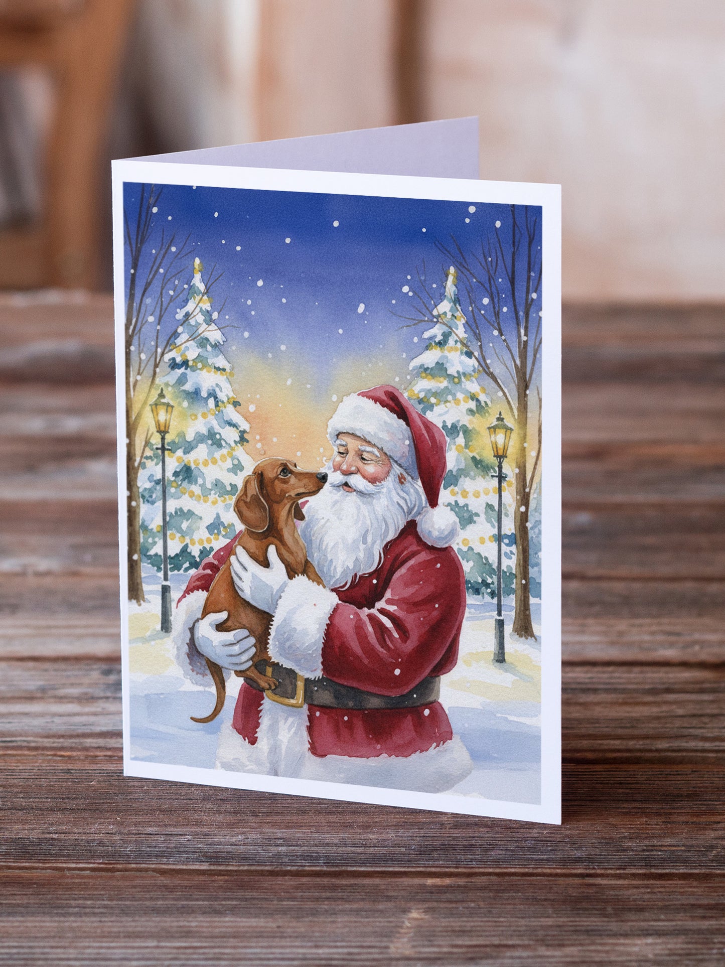Dachshund with Santa Claus Greeting Cards Pack of 8