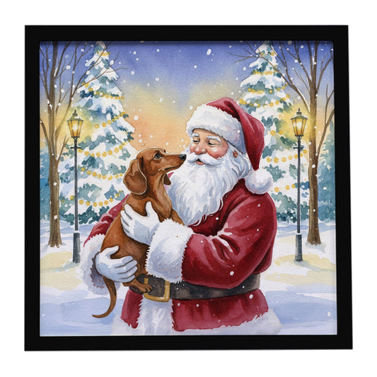 Buy this Dachshund with Santa Claus Framed Metal Print