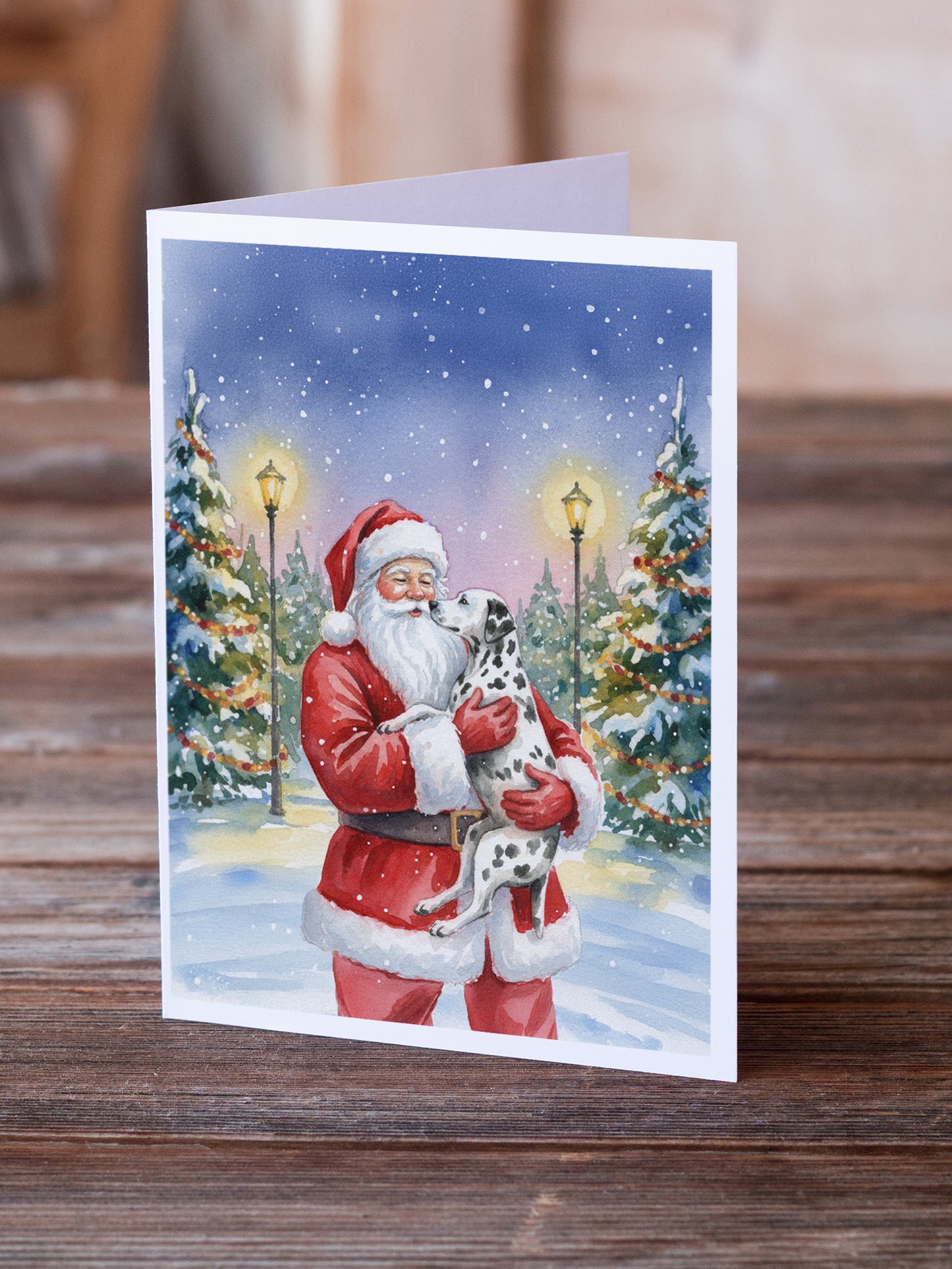 Dalmatian with Santa Claus Greeting Cards Pack of 8