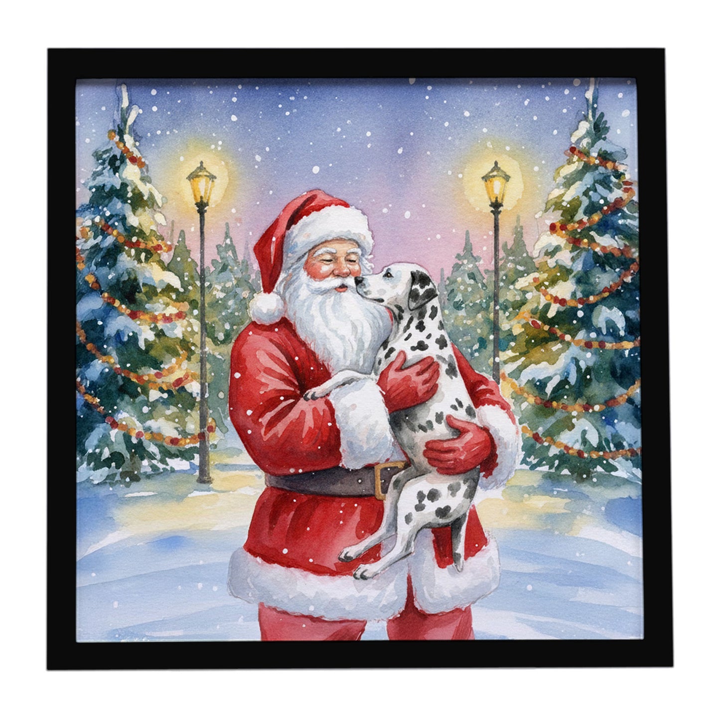 Buy this Dalmatian with Santa Claus Framed Metal Print