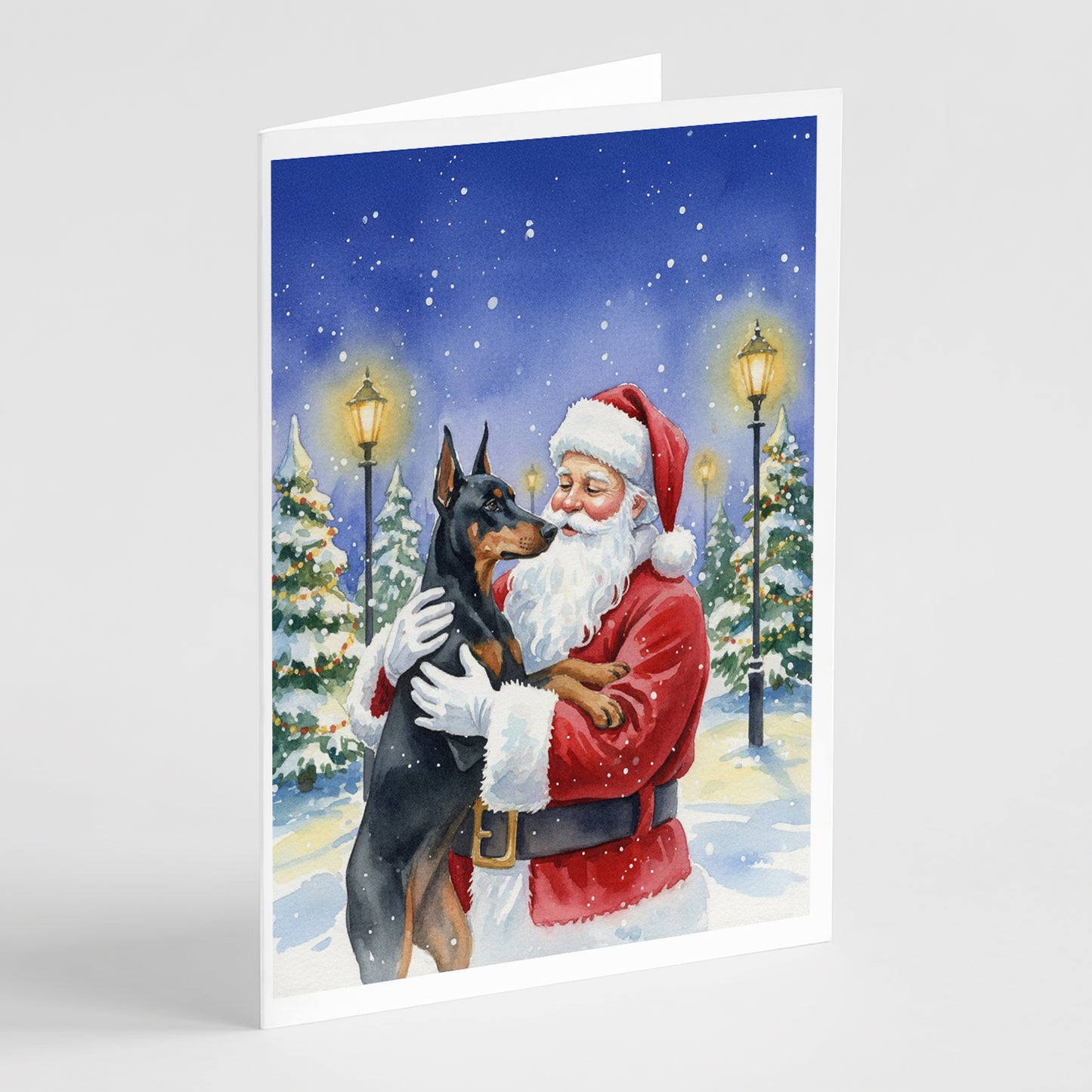 Buy this Doberman Pinscher with Santa Claus Greeting Cards Pack of 8