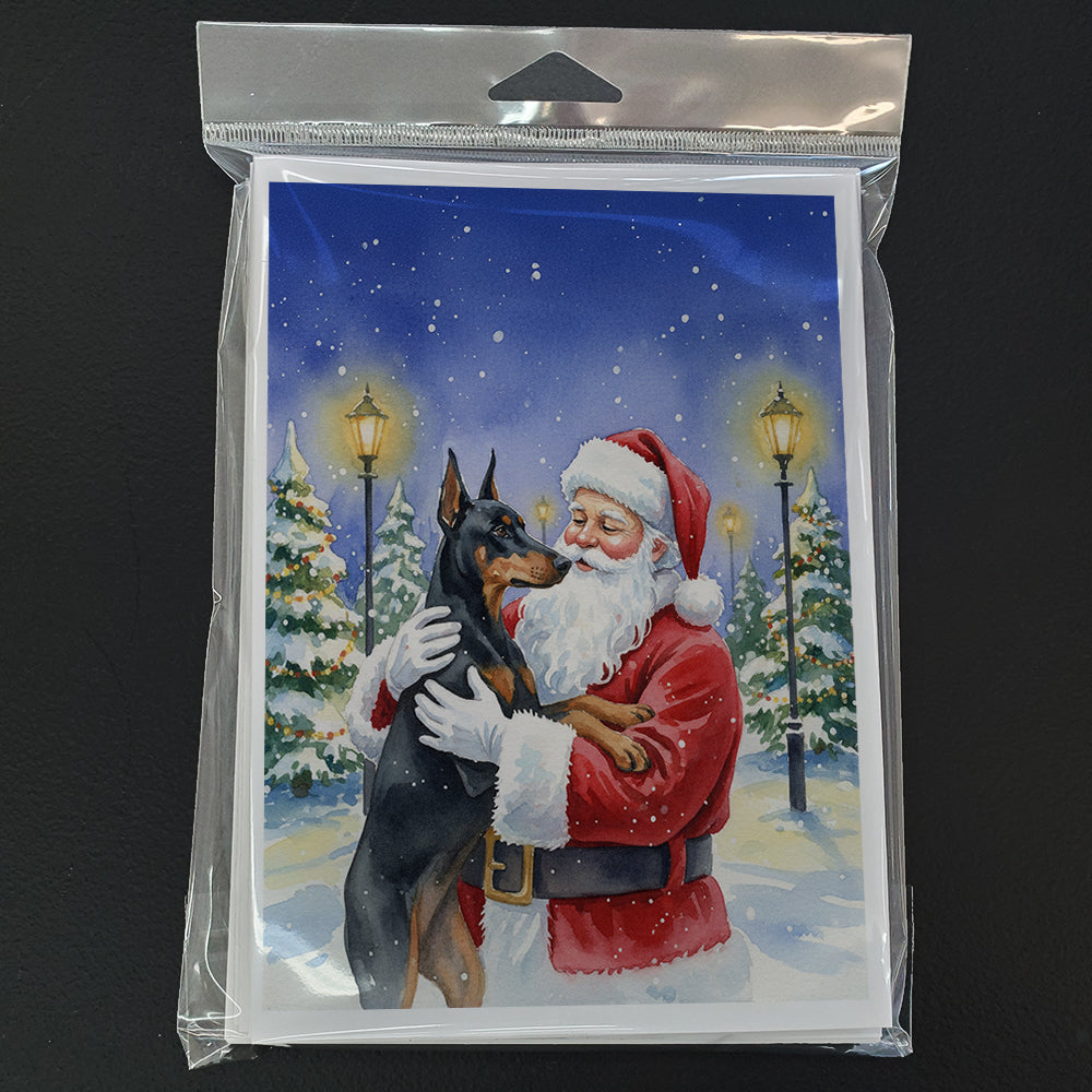 Doberman Pinscher with Santa Claus Greeting Cards Pack of 8