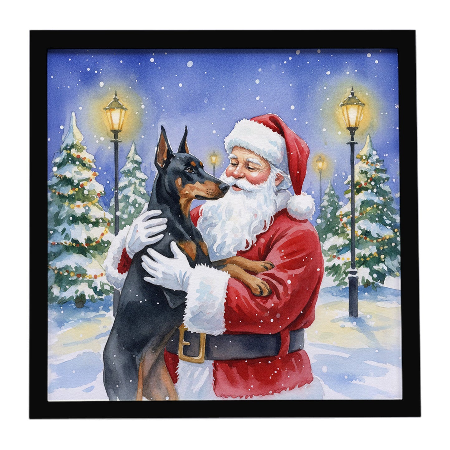 Buy this Doberman Pinscher with Santa Claus Framed Metal Print
