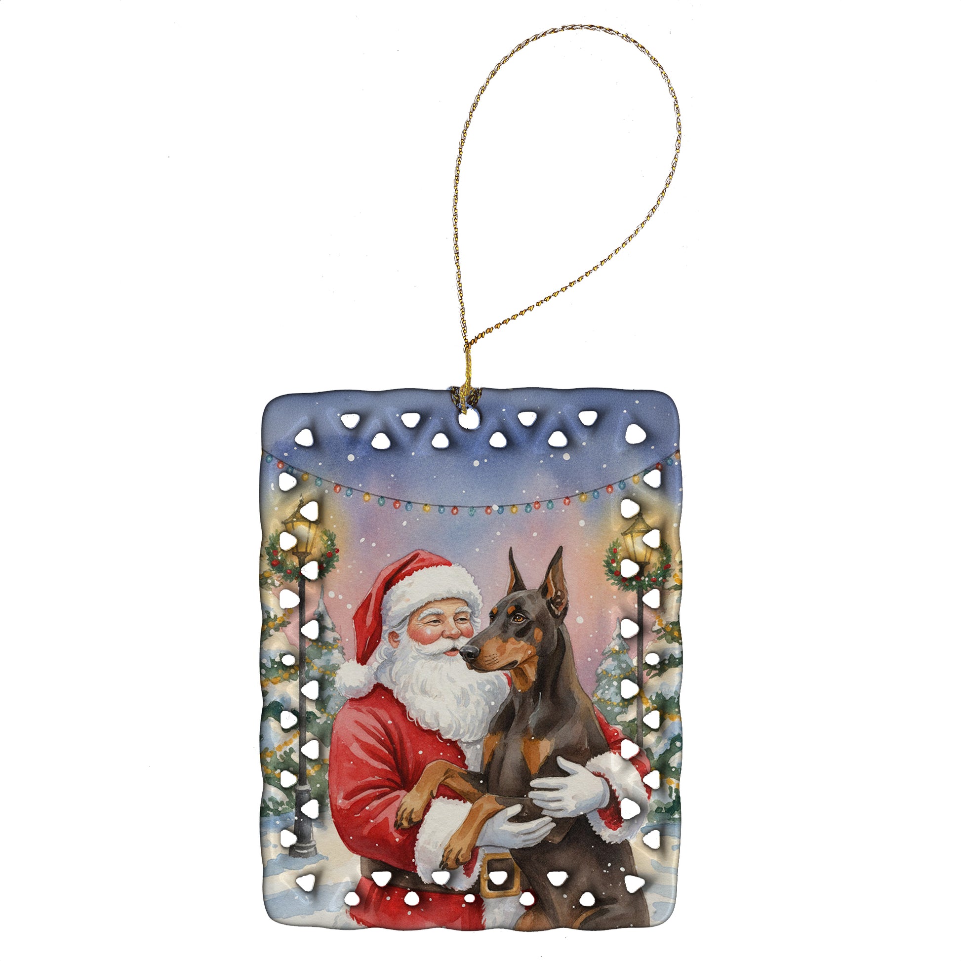 Buy this Fawn Doberman Pinscher with Santa Claus Porcelain Ornament