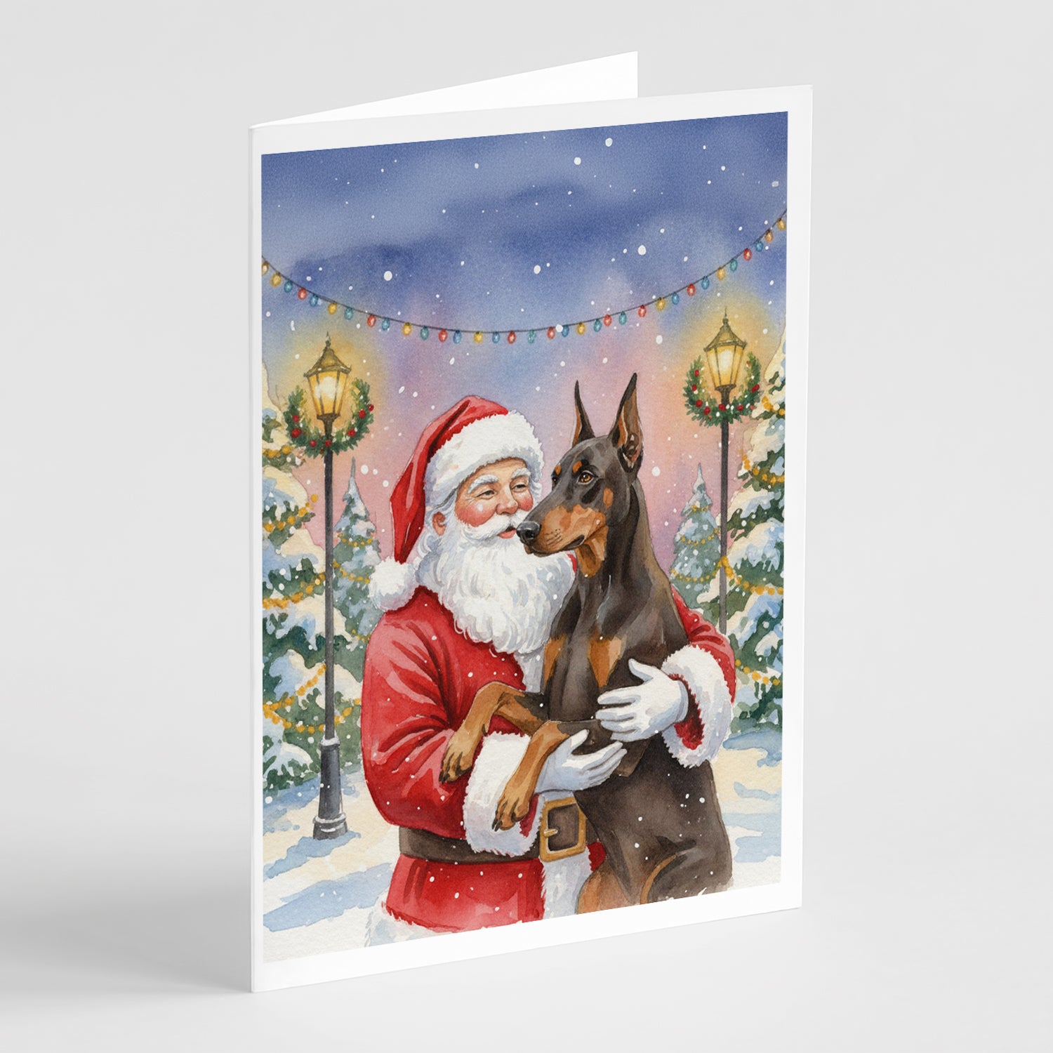 Buy this Fawn Doberman Pinscher with Santa Claus Greeting Cards Pack of 8