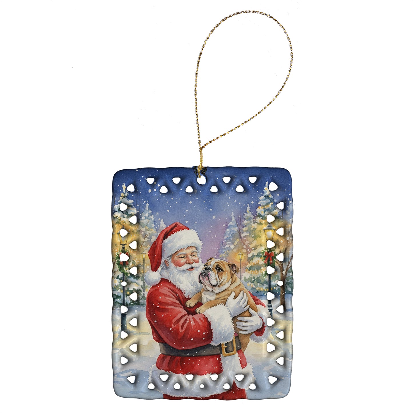Buy this English Bulldog with Santa Claus Porcelain Ornament