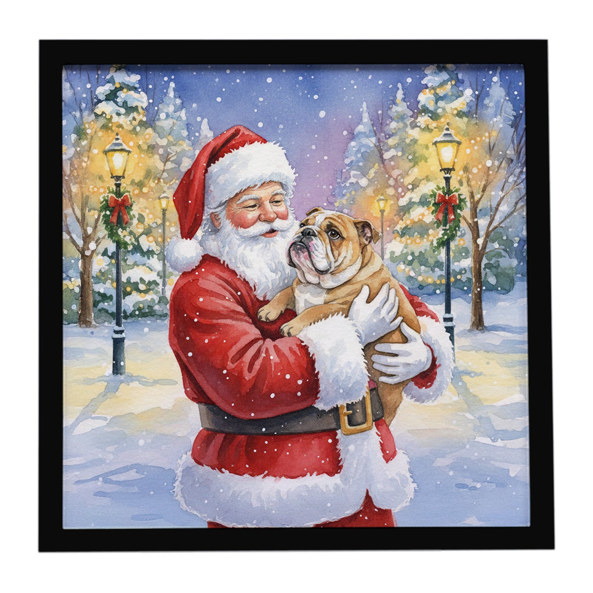 Buy this English Bulldog with Santa Claus Framed Metal Print