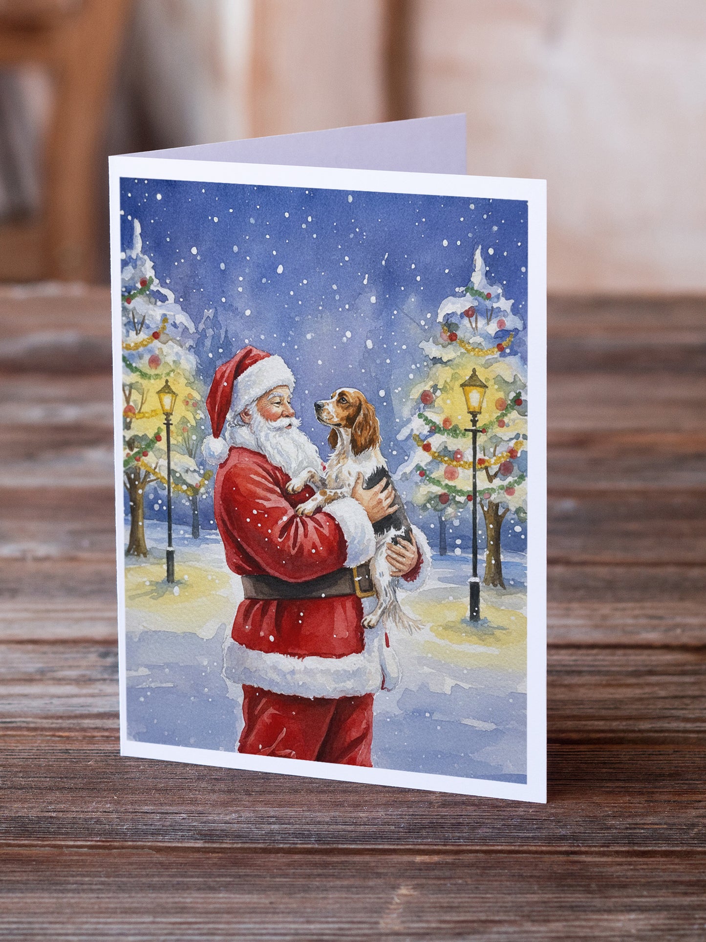 English Setter with Santa Claus Greeting Cards Pack of 8