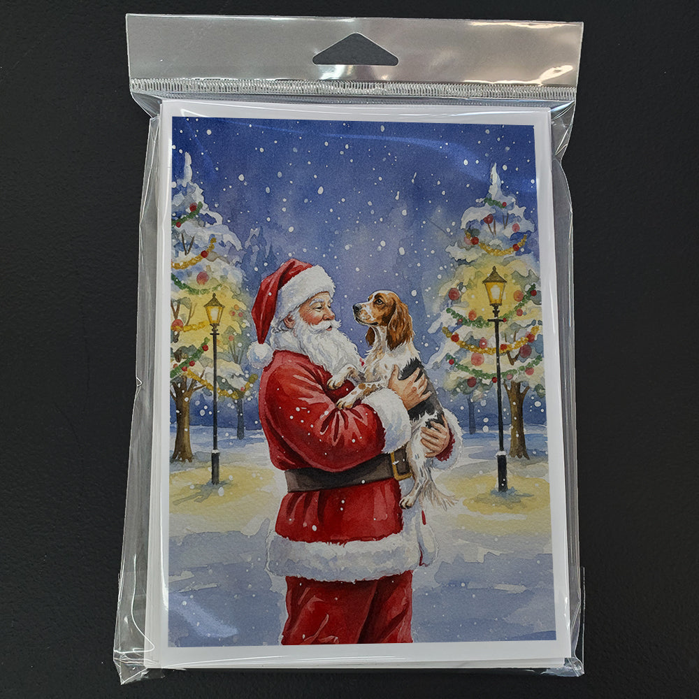 English Setter with Santa Claus Greeting Cards Pack of 8