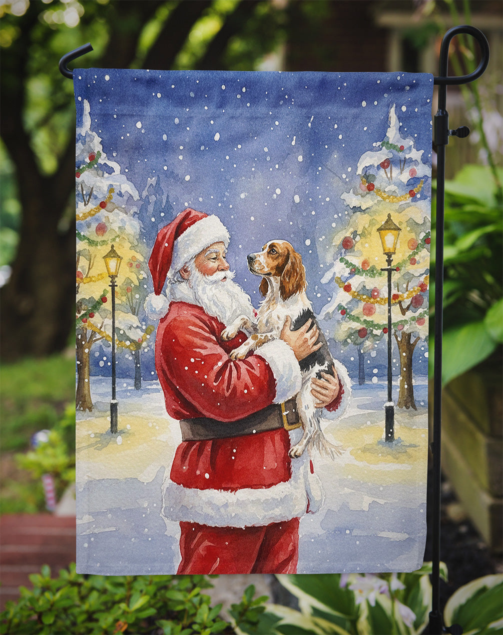 English Setter with Santa Claus Garden Flag