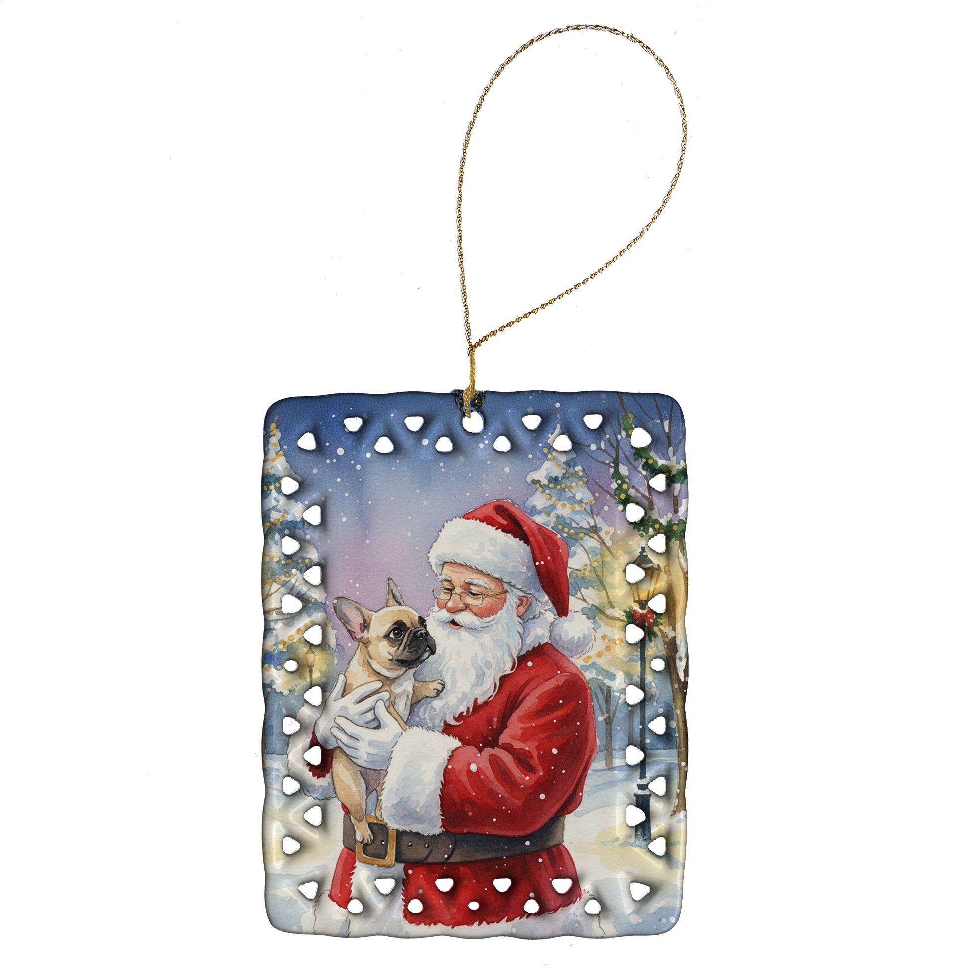 Buy this French Bulldog with Santa Claus Porcelain Ornament