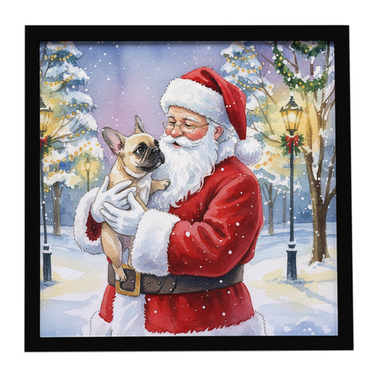 Buy this French Bulldog with Santa Claus Framed Metal Print
