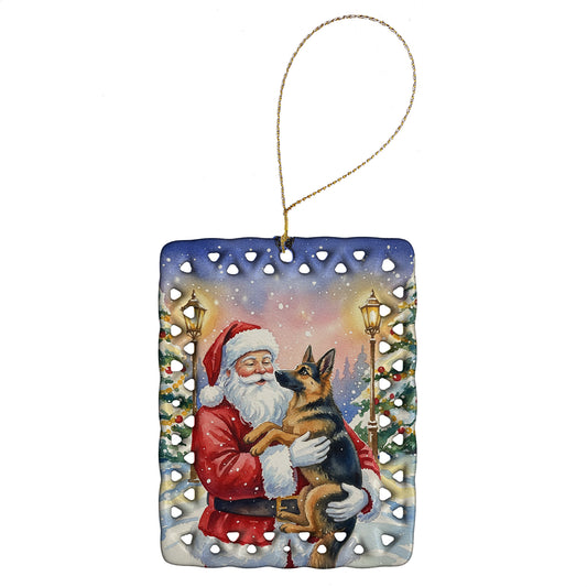 Buy this German Shepherd with Santa Claus Porcelain Ornament