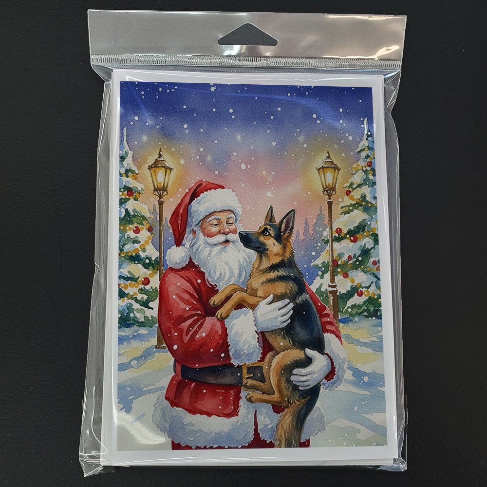 German Shepherd with Santa Claus Greeting Cards Pack of 8